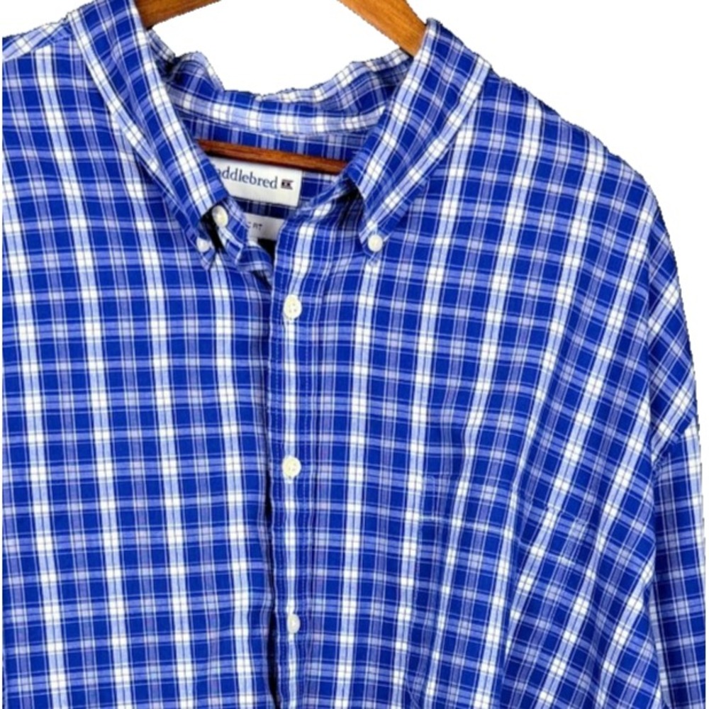 Saddlebred Shirt Mens 4X Blue White Plaid Button Down Long Sleeve Classic Fit